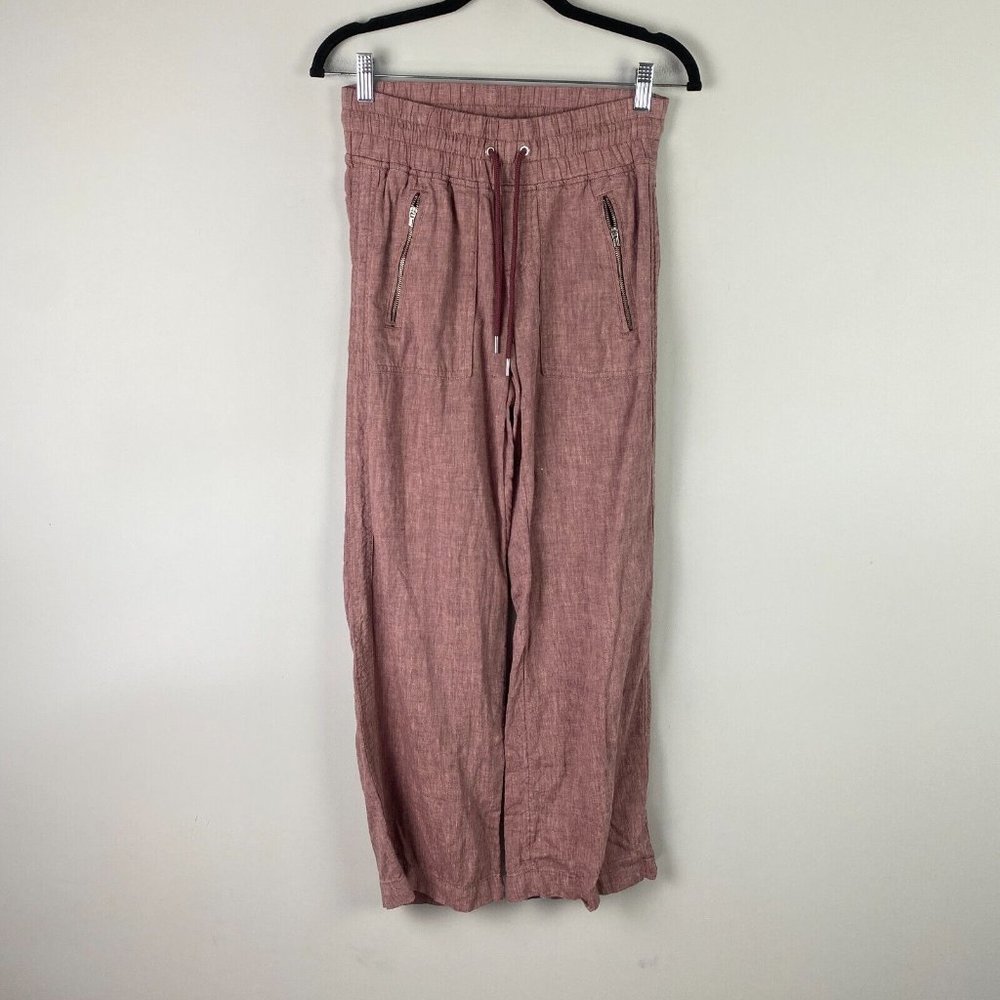 Athleta Pants Women Petite 0P Tawny Rose Pink Cabo Wide Leg Linen Pull On 447244
